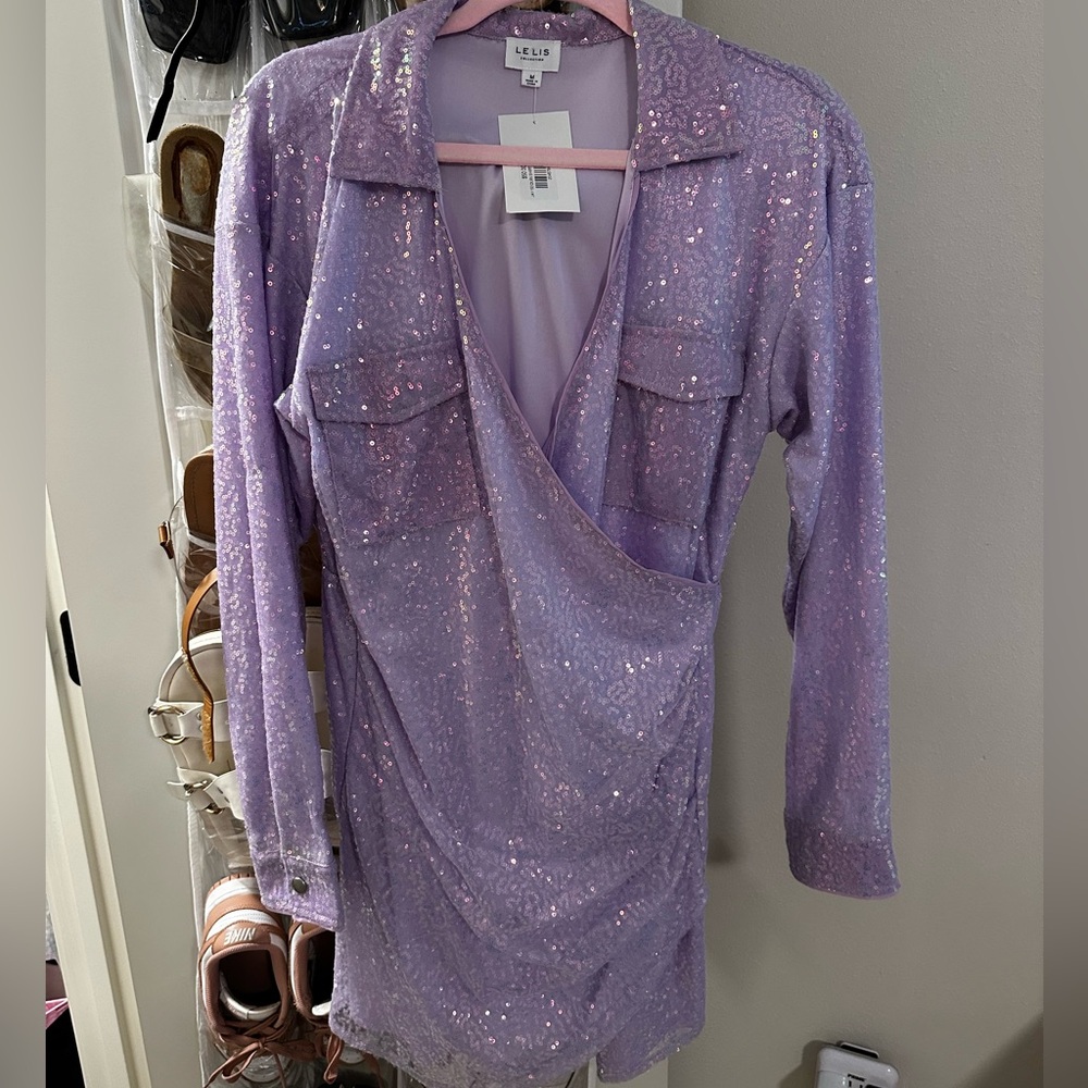 Lelis, purple sequined dress, size medium